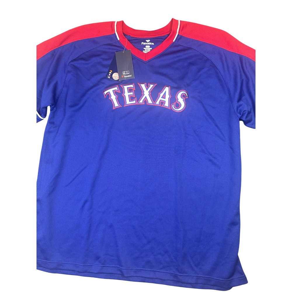 Fanatics Texas Rangers MLB Jersey Shirt Mens 2XL Blue Red Short Sleeve V-Neck
